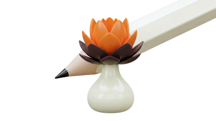 3D Rendered Lotus Flower in Vase with Pencil