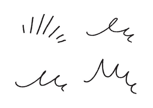 強調やアクセントに使える手書きの集中線と波線装飾セット 雑誌風デザインのワンポイント素材