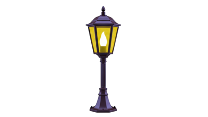 Antique Street Lamp with Yellow Light