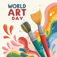 Celebrating world art day with paintbrushes colors and artistic splashes
