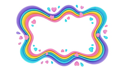 Colorful Wavy Frame with Hearts and Drops