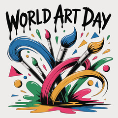 Celebrating world art day with vibrant brushes and colorful paint splatters