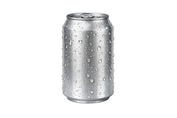 Isolated silver aluminum beverage can with visible texture and reflections ready for compositing on white and transparent background