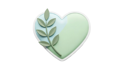 Heart shape with green leaves and pastel colors