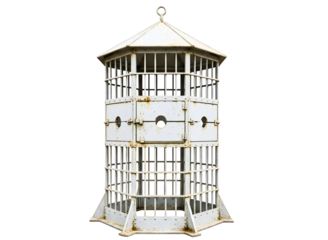 Antique metal pillory stocks isolated on transparent background