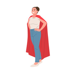 Fototapeta premium Diverse of modern superheroes wearing red capes, standing in confident poses, teamwork and leadership concept, flat cartoon illustration isolated on white background.
