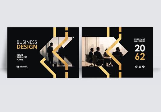 Luxury Modern Corporate Business brochure layout &ndash;  Geometric Book Cover Landscape Template  gold and black