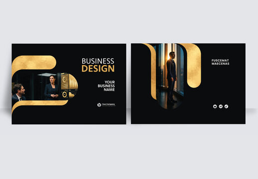 Luxury Modern Corporate Business brochure layout &ndash;  Geometric Book Cover Landscape Template  gold and black