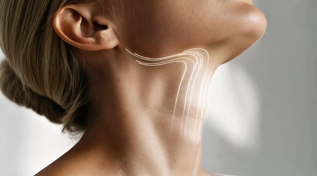 Defined Jawline & Neck Contour &ndash; Elegant Profile with Glowing Lines Beauty Portrait
