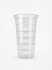 Empty Clear Plastic Cup Mockup with Sweetness Level Percentage Scale from 0 to 100 Percent Isolated on White Background