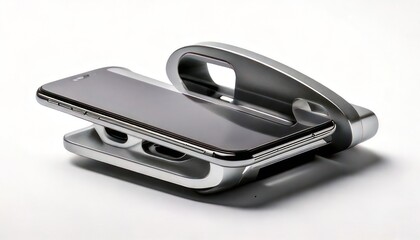 Sleek Smartphone Resting on a Modern Silver Stand.