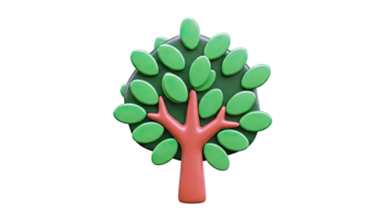 3D Cartoon Tree with Green Leaves and Brown Trunk