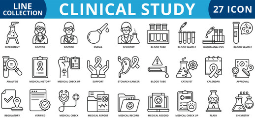 Clinical study icon set outline style icon set collection vector illustration