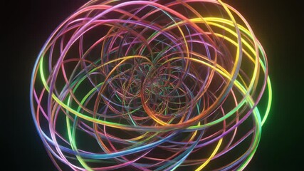 Colorful Neon Light Trails Forming Sphere. - Powered by Adobe