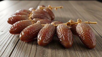 Dates tied together on wooden surface