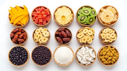 Dried Fruits and Nuts in Wooden Bowls