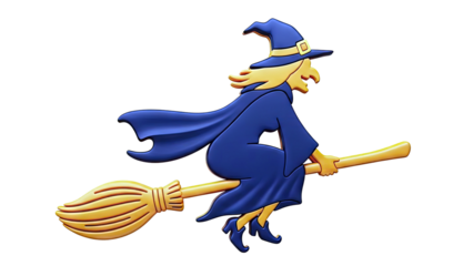 Cartoon Witch Flying on Broomstick