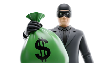 Cartoon thief holding a bag of money