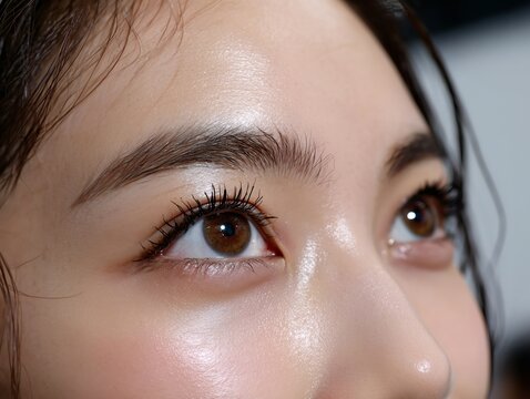 見上げる視線が印象的な女性の瞳を捉えた透明感あふれるクローズアップビューティー