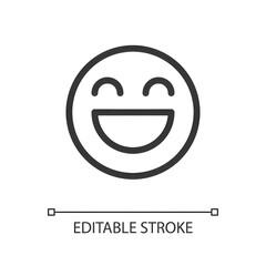 Obraz premium Laughing emoji pixel perfect linear ui icon. Feelings expression. Online communication. GUI, UX design. Outline isolated user interface element for app and web. Editable stroke. Arial font used