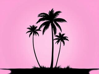 Fototapeta premium Minimalist vector art of three silhouette palm trees adds a touch of tropical elegance to your creative projects, vector, graphic