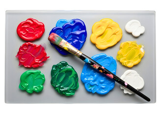 Paint palette with oil paints isolated on transparent background