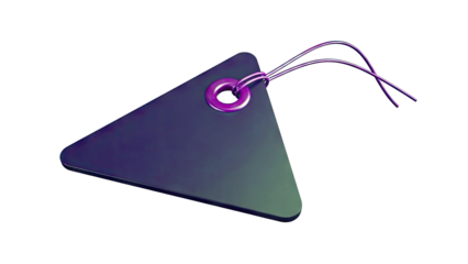 Purple triangular tag with purple string