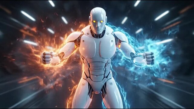 Advanced cybernetic warrior in action