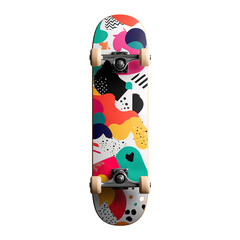 Modern Skateboard with Geometric Graphic Pattern Isolated on Transparent Background