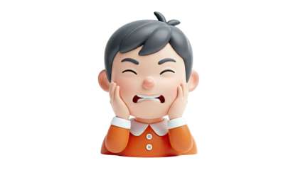 3D Cartoon Boy Grimacing with Hands on Cheeks
