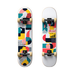 Modern Skateboard with Geometric Graphic Pattern Isolated on Transparent Background