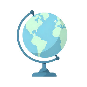 A blue globe on a stand showcasing the Americas and Africa from a slightly tilted viewpoint