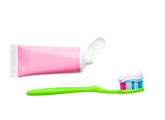 Toothpaste and toothbrush isolated on transparent background