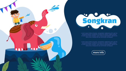 Elephant splashing water with child at songkran festival night celebration theme © foxndeer