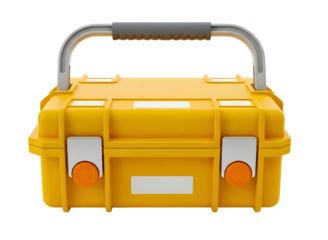 Yellow tool box with handle isolated on transparent background