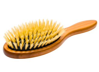 Wooden hair brush on white isolated on transparent background