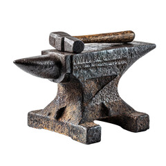 Heavy Duty Antique Iron Anvil and Blacksmith Hammer Isolated on Transparent Background