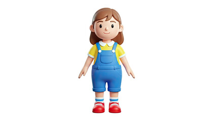 Obraz premium 3D cartoon girl with brown hair and blue overalls