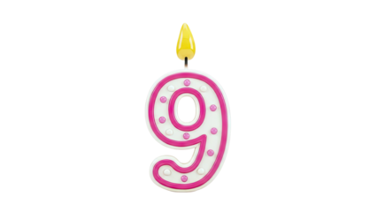 Number 9 Birthday Candle with Pink Trim and Decorations
