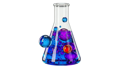 Conical Flask with Colorful Bubbles and Liquid