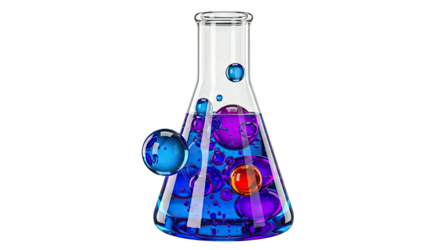 Conical Flask with Colorful Bubbles and Liquid - Powered by Adobe