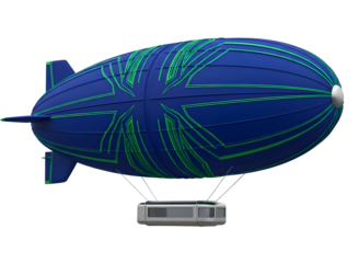 Blue futuristic airship isolated on transparent background