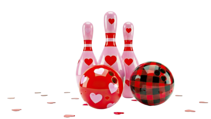 Valentine's Day Bowling Pins and Balls with Hearts