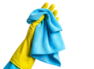 Hand with cleaning cloth isolated on transparent background