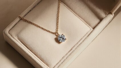 Delicate diamond pendant necklace in a beige box