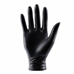 Obraz premium Realistic black latex glove on open hand isolated on transparent background. 