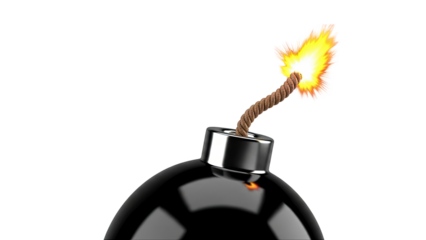 Black Bomb with Burning Fuse and Sparking Fuse