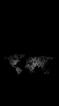 Plexus world map on black background. 3D amination. Vertical footage