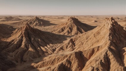 Desert landscape with ridged, light tan mountains