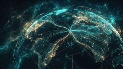 Futuristic glowing data network around the Earth,global communication and technology infrastructure in digital space